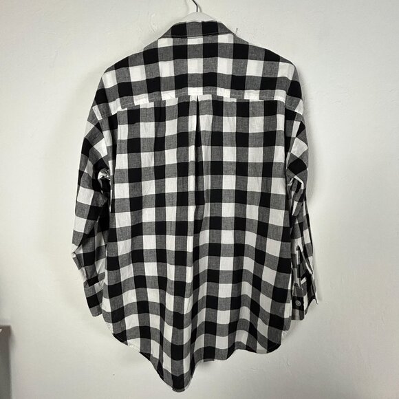 Maeve By Anthropologie Womens Black Buffalo Plaid Button-Up Shirt Medium Cotton - Picture 2 of 8